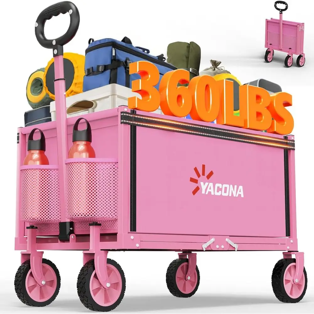 

YACONA 3 in 1 Wagons Carts Foldable, 360LBS Lightweight Wagon with All Terrain Wheels, Collapsible Wagon Cart for Grocery, Campi