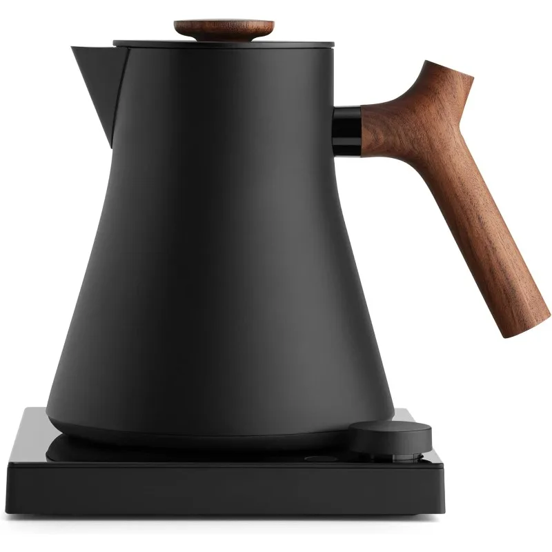 Quick Heating Electric Kettles for Boiling Water-Temperature Control & Built-In Brew Timer-Matte Black w/Walnut Handle