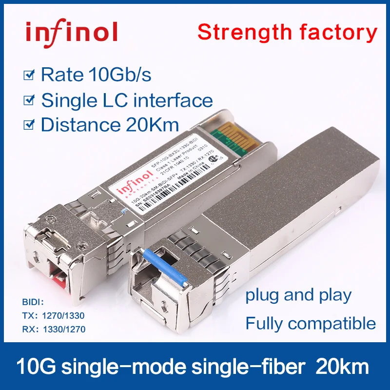 10g SFP+ Bidi 20km SMF DDM 1270nm/1330nm Lc Connector Sfp Module Fiber Optics Connector Fiber Optic Equipment