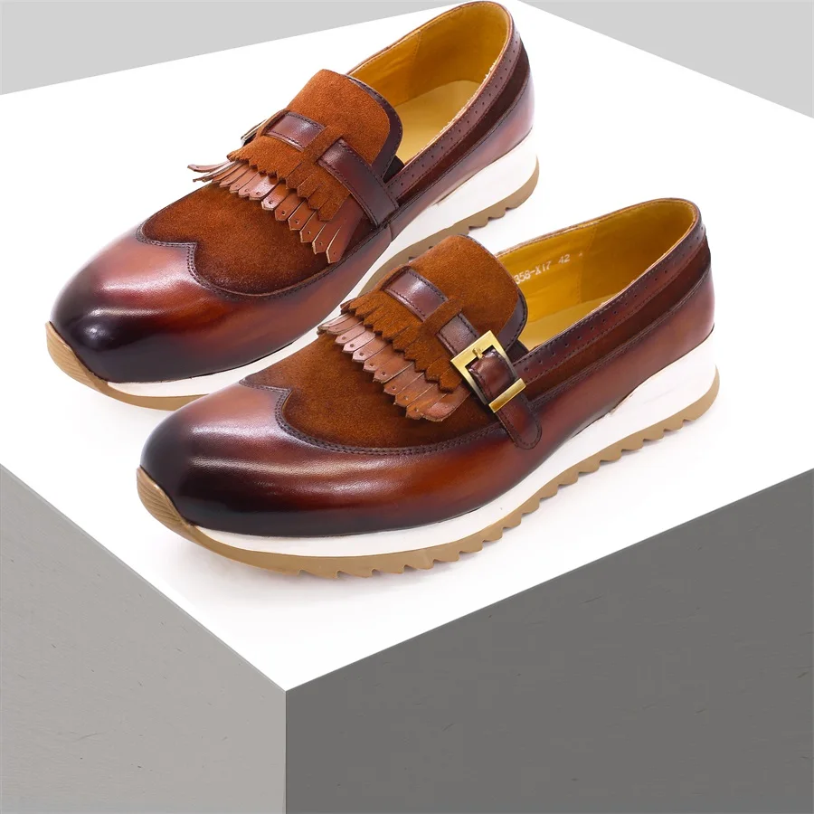 

Luxury Men's Genuine Leather Shoes Comfortable Handmade Metal Buttons Loafers Men's Dating Casual Shoes Banquet Dress Shoes