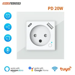 Shawader 투야 와이파이 스마트 이스라엘 벽 소켓, EU 전원 플러그 콘센트, USB C타입 PD 20W 충전 포트, 아이폰 알렉사 닷 구글 홈