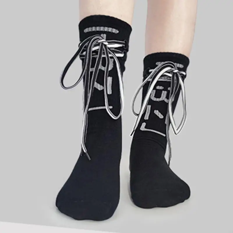 

195E Женские жаккардовые носки в стиле Харадзюку с буквами и бантиком в стиле хип-хоп, чулочно-носочные изделия