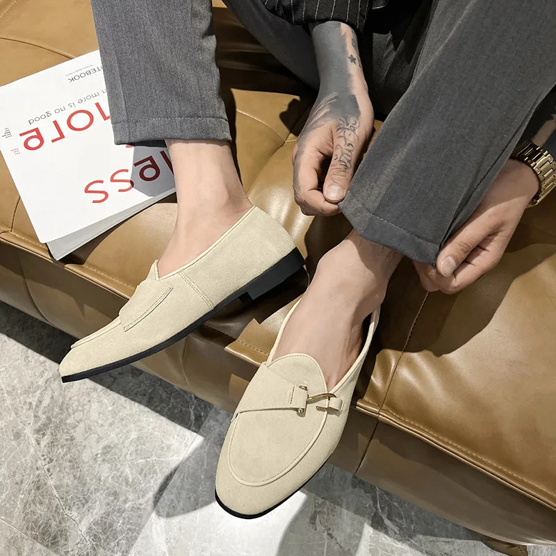 Men\'s Casual Shoes Suede Genuine Leather Mens Fashion Buckle Party Wedding Loafers Moccasins Men Light Comfortable Driving Flats