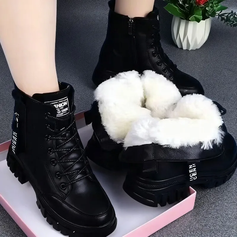 Modische Freizeitschuhe für Damen Neu 2025 Winter Warme Plus-Velours Allzweck Schwarze Stiefeletten Dickbesohlte Baumwoll-Sneaker Zapatillas – Detail 4