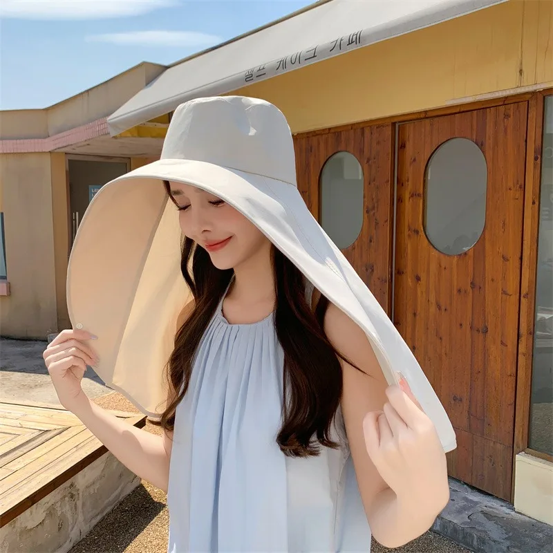 Women Sun Protection Hat Wide Brim UV Block Face Cover with Neck Shoulder Shield Summer Outdoor Sunshade Cap Accessories