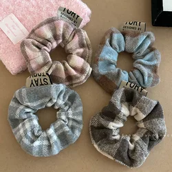 Korean Milk Blue Retro Plaid Large Intestine Hair Band College Style Bun Head Ornament Hair Rope Hair Band Rubber Band for Women