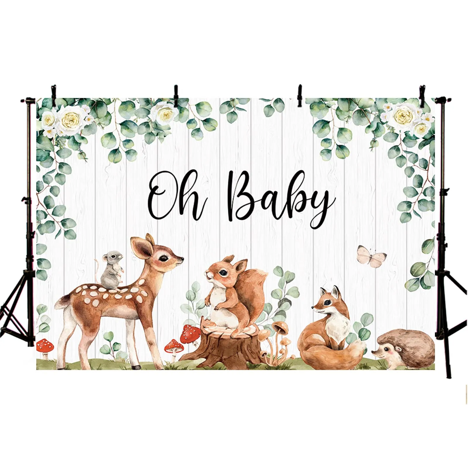 AIBIIN Oh Baby Gender Reveal Backdrops Forest Wildlife Jungle Squirrel Butterfly Photography Background Kid Portrait Party Decor