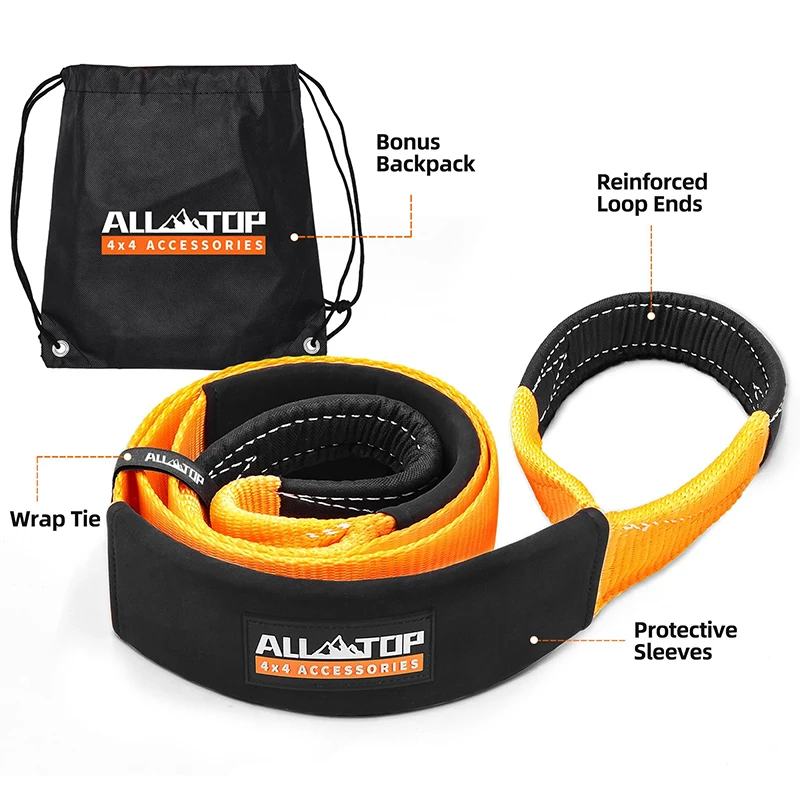 Tree Saver Strap 6CM x 6M/9M 22000Lbs Break Strength Emergency Recovery Tow Strap Winch Extension Rope with Oversize Carry Bag