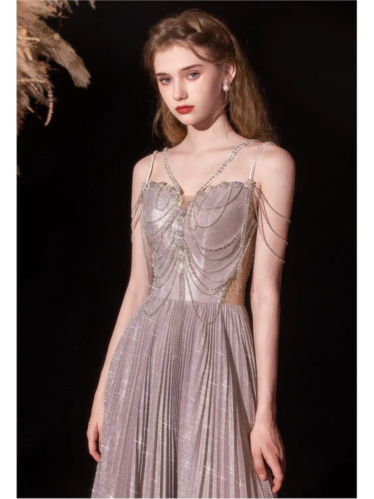 

New one-shoulder banquet host long dress with a strappy toasting style