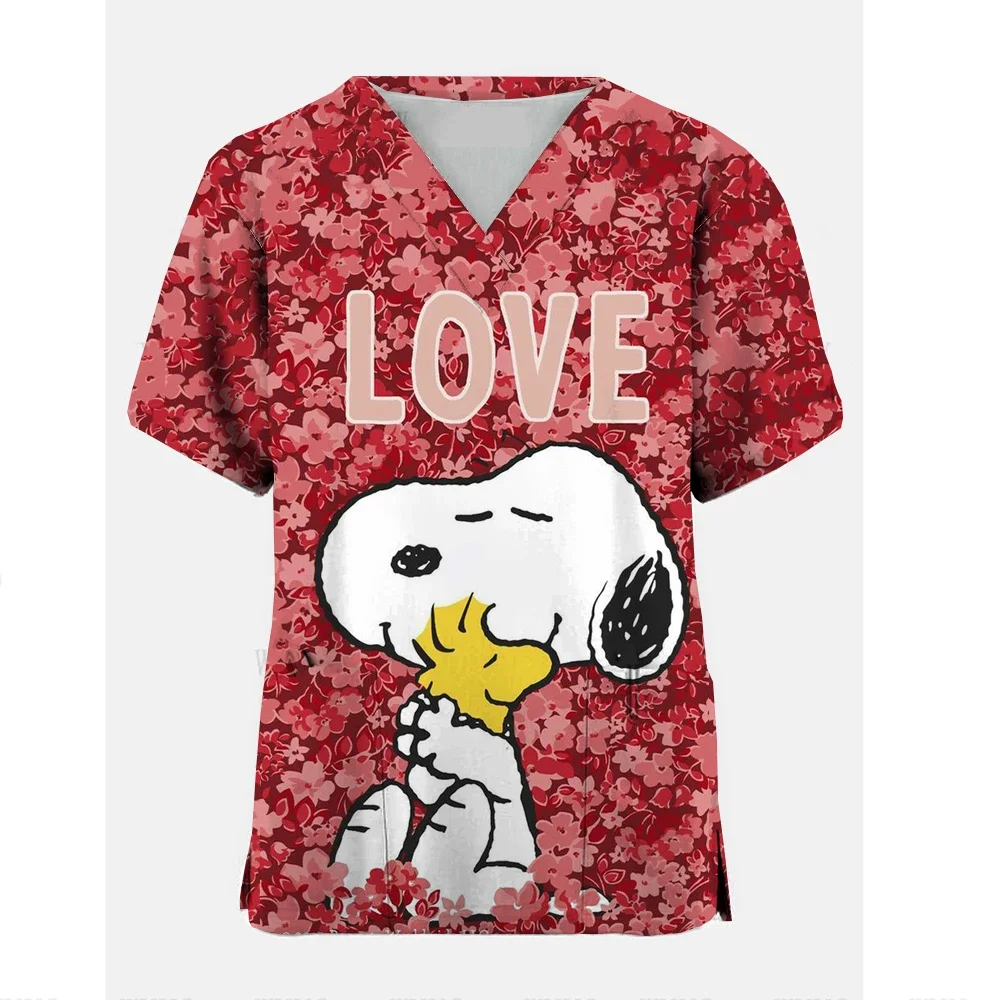 

Snoopy Cartoon Print ​medical Uniforms Women Nurse Accessories Clinical Uniform Dentist Work Blouse Vet Spa Scrub Tops ﻿