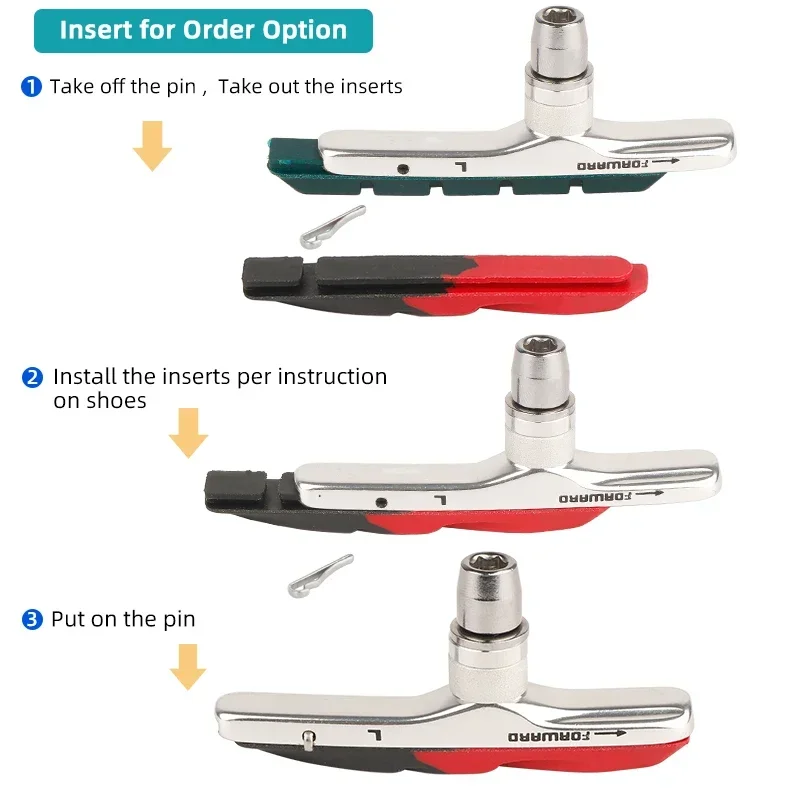 Inserti freno da 70 mm Tirare lineare V-brake Pastiglie in gomma sostituibili Cerchioni in metallo Attrito delle ruote Stopping Composizioni Blocchi
