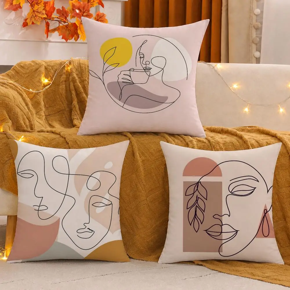 Abstract Face Collection Cushion Cover Soft Plush Sofa Cushion Cover Double-Sided Printed Decorative Pillow Case Warm Home Gift