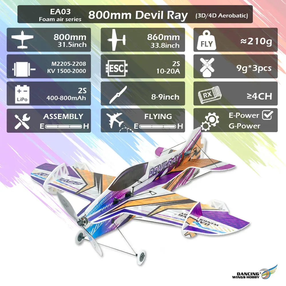 DW Hobby 800mm 4D RC Airplane Graffiti Dancing KIT - EPP Foam Fixed Wing 3D/4D Aerobatic Toy for Kids Adults