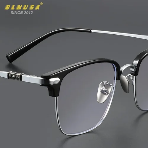 Imagen 2 del producto BLMUSA nueva moda montura óptica de titanio para miopía gafas de lectura con bloqueo de luz azul para hombres gafas graduadas HD ultraligeras