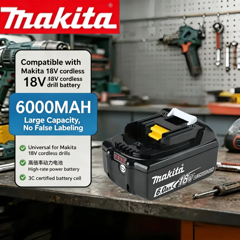

Authentic Makita 18V 6.0Ah Li-ion cell, universal design for BL1860 BL1430, ensures uniform steady current supply