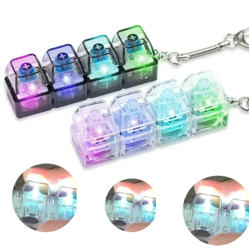 4Keys Illuminated Mechanical Keyboard Keychain Finger Button Anti Stress Keycap for Office Home Adults Kid,Decompression Clicker