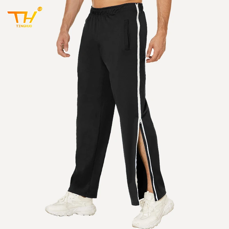 TINGHUO Men's sports pants zipper design Breathable baggy casual Sweatpants men basketball training Take off quickly