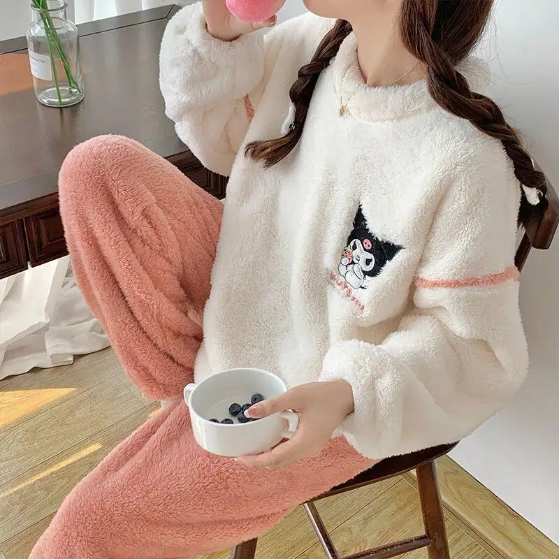 Piżama damska Hello Kitty Sanrio, zimowa, gruby polar koralowy, wysokiej jakości zestaw, nowość 2024, flanelowa odzież domowa, jesień i zima