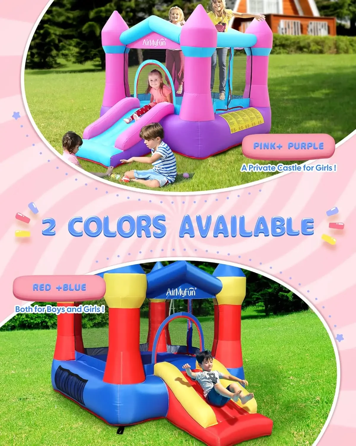 Toddler Bounce House with Blower for Kids 3-8, Inflatable Bouncy Jumping Castle with Slide, Indoor/Outdoor Pink Bouncer House,