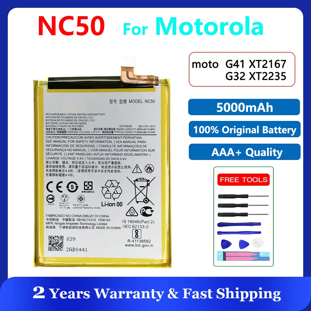 New Original NC50 Replacement Battery for Motorola MOTO G32 XT2235 G41 XT2167 Cell Mobile Phone Batteria +Tools Tracking Number