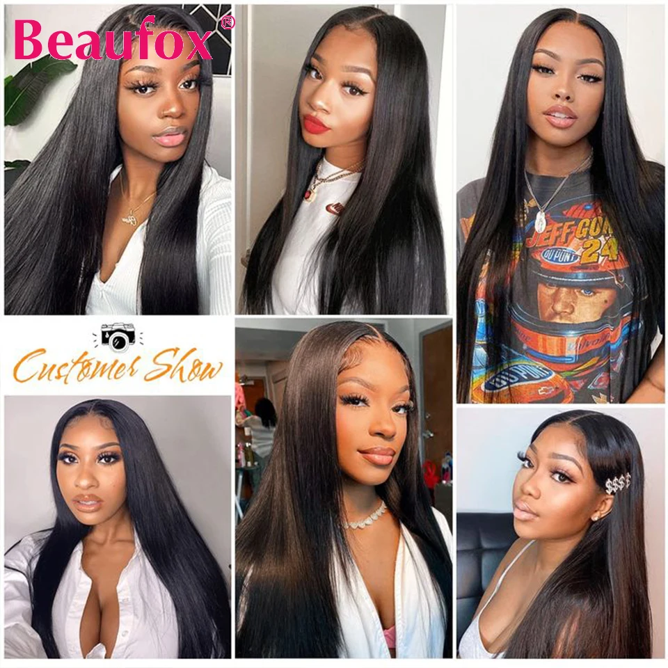 Beaufox Straight Human Hair Bundles 32 inches 3/4 Bundles Deal Brazilian Hair Weave Bundles Remy Human Hair Extensions For Women