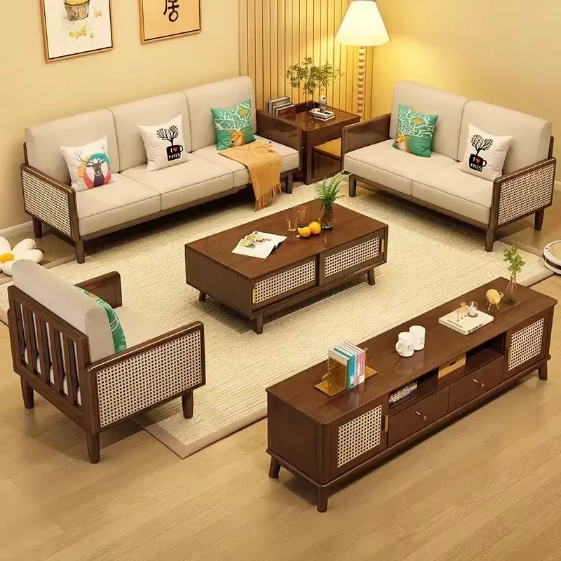 Modern style simple living room sofa set 1-5 living room furniture, suitable for villas, families, apartments, with wooden
