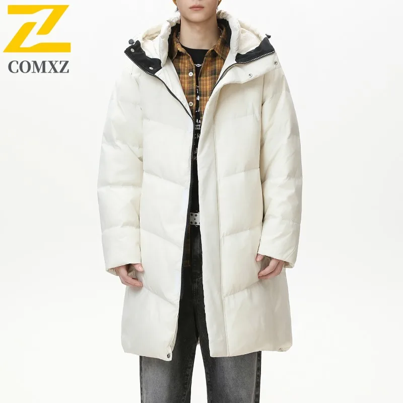 

Maxbarley Winter Luxury Long Down Jacket Men Casual Solid Color White Duck Down Warm Coat Brand Lightweight Filler Puffer Jacket