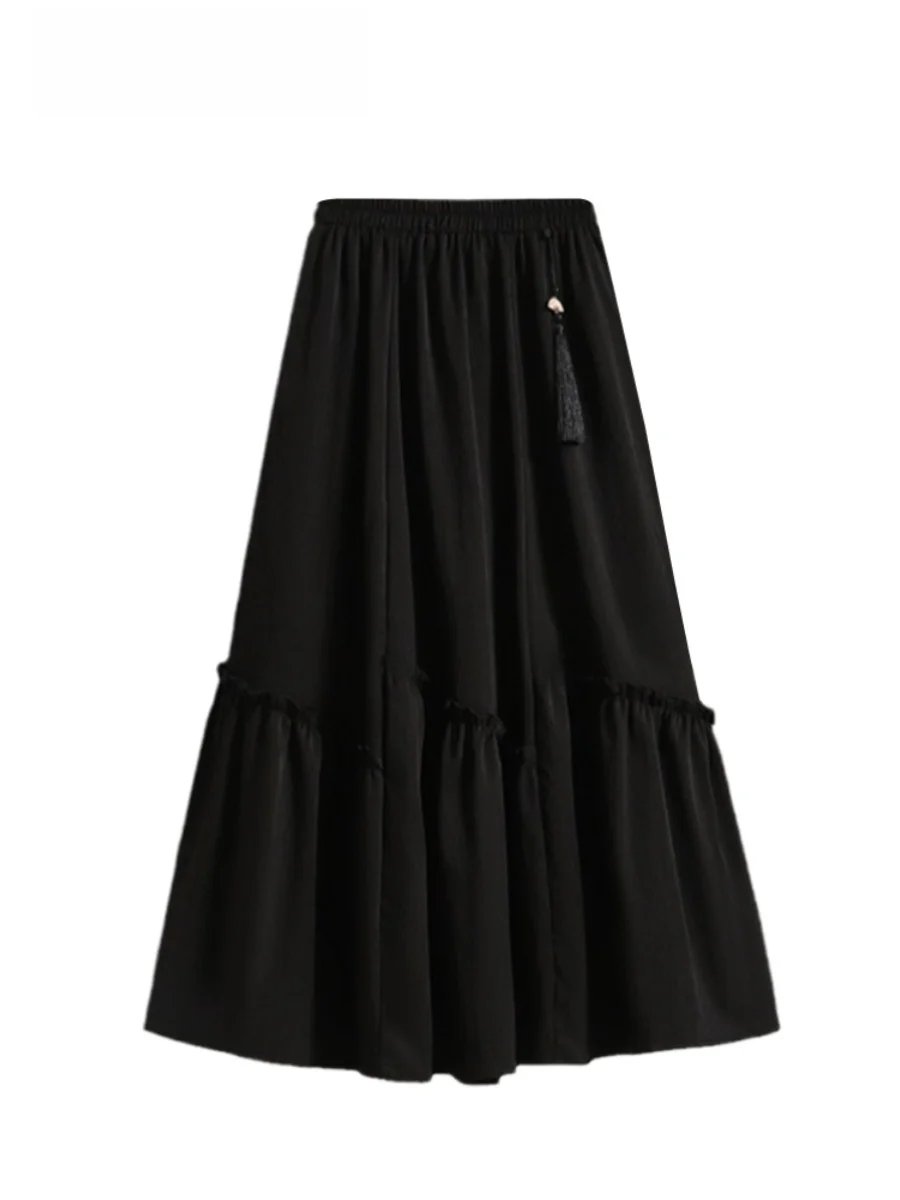 

Юбка А-силуэта с высокой талией и бахромой, больших размеров, женская, весенняя, модная, стройнящая, универсальная, в корейском стиле