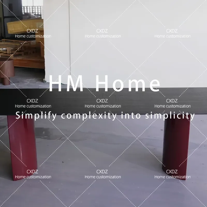 Modern Simple Solid Wood Dining Table Rectangular Gray Wood Grain Top Red Support Column Household Furniture