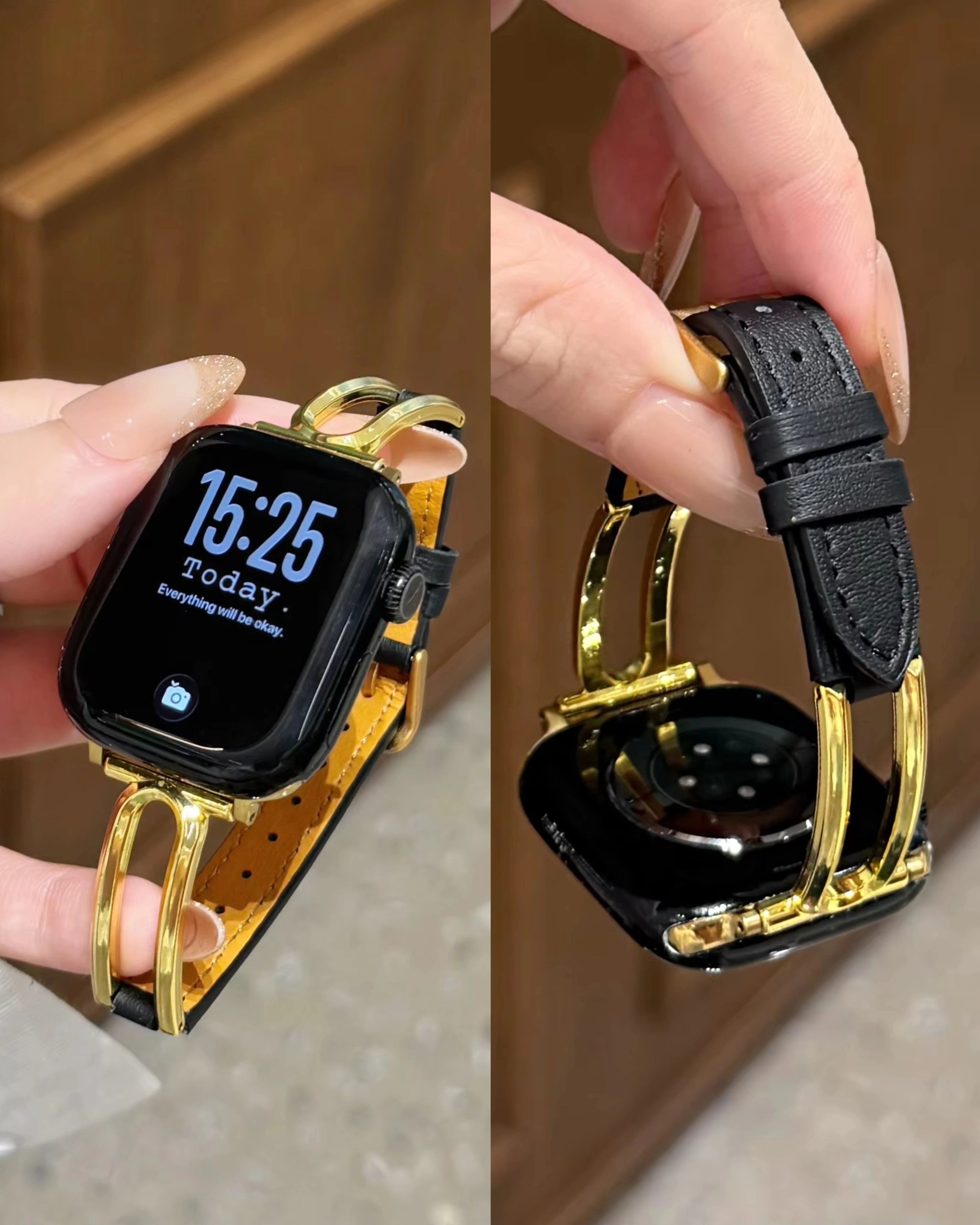Modisches U-förmiges Armband mit Schnalle aus Leder für Apple Watch 11/10/9/8/7/6/5/4/3 38mm 40mm 41mm 42mm 44mm 45mm 46mm 49mm Armband