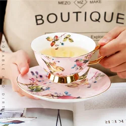 Eur Style Pink Bird Bone China Coffee Cup Set Creative Ceramic High-end Phnom Penh English Afternoon Tea Set Cup with Spoon