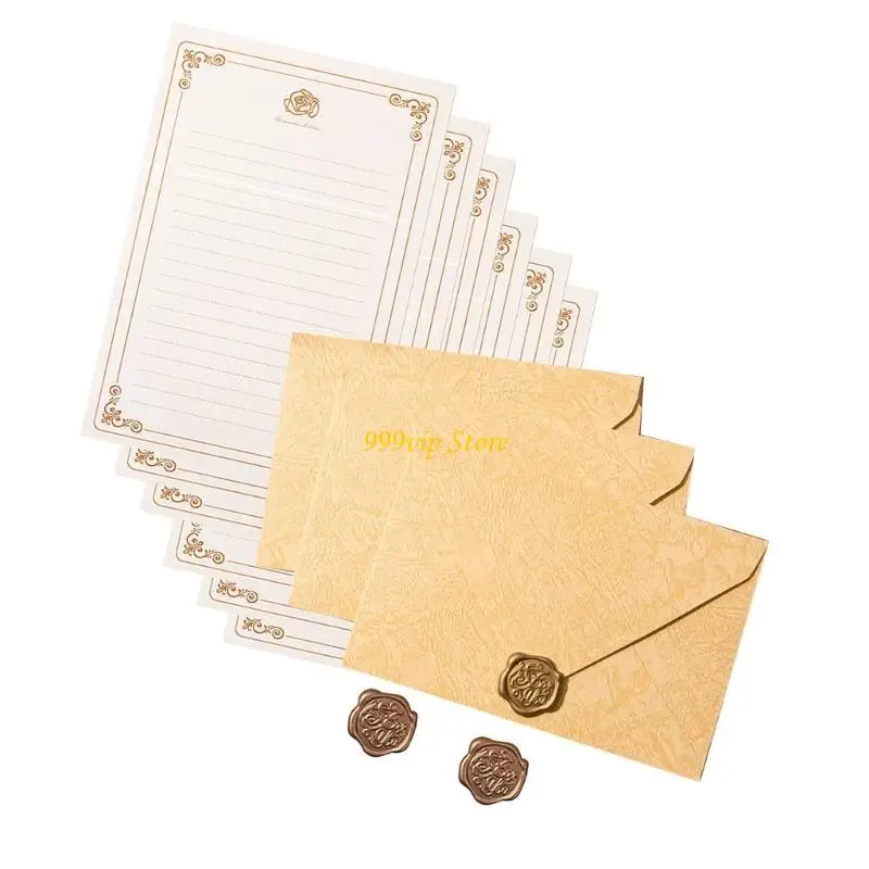 

C90C винтажные конверты канцелярских товаров, установленные с 6 записи бумажной буквы (подкладки) 3 Соответствующие конверты 3