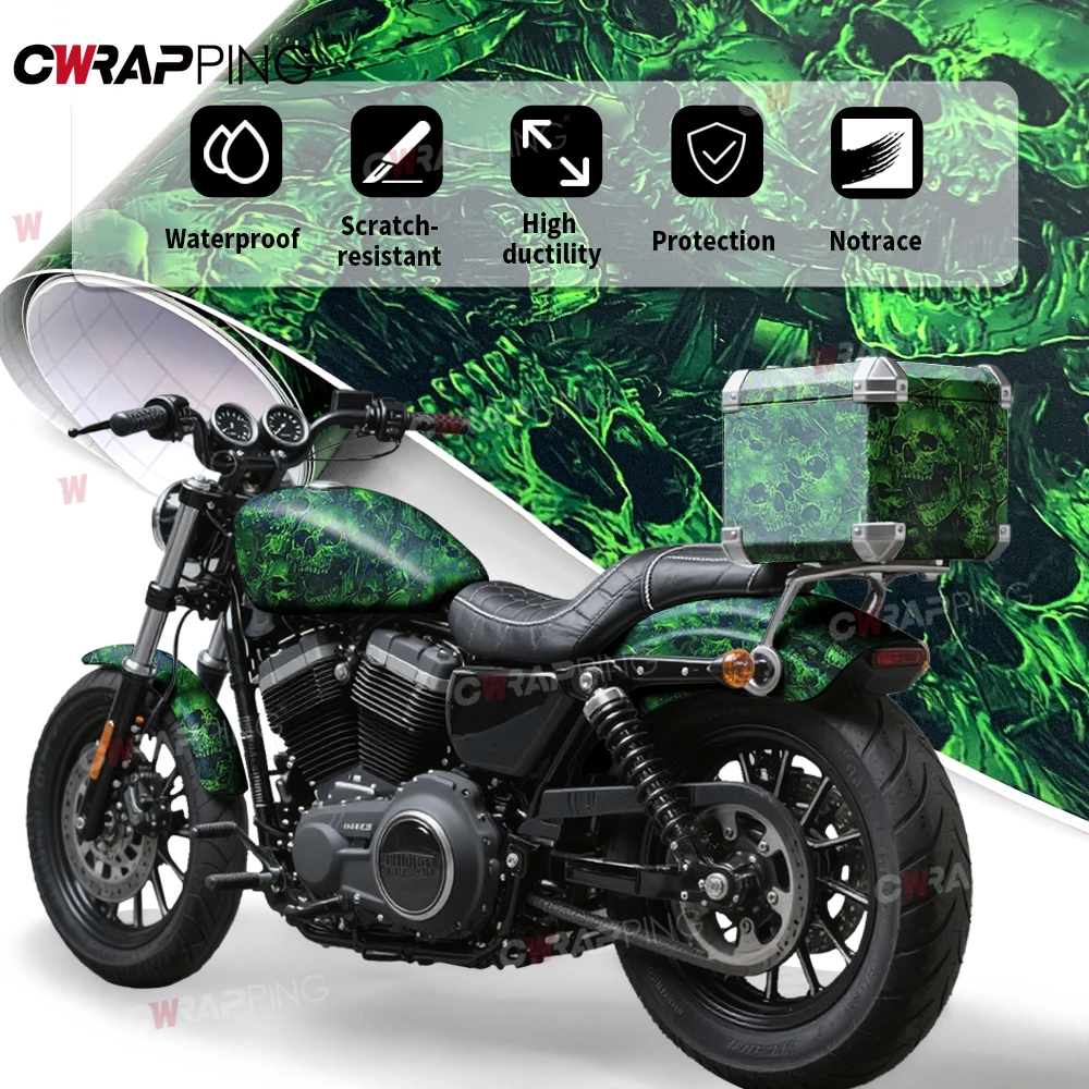 

Виниловая пленка для мотоцикла с граффити, автомобильные принадлежности, автомобильная пленка, виниловая пленка для внедорожников, призрак, зеленый скейтборд, череп, водонепроницаемая пленка для велосипеда