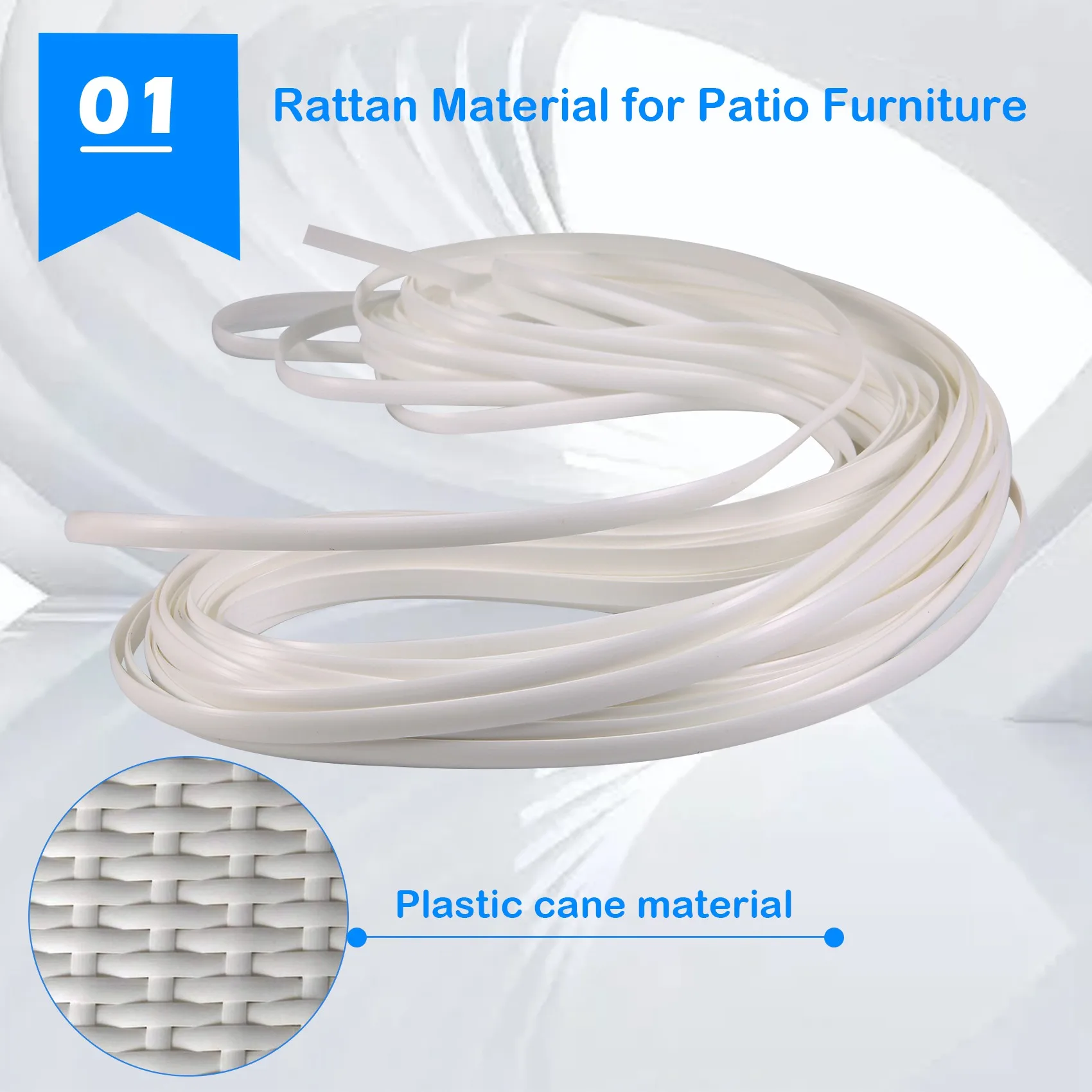 A19F-Wicker Repair Supplies Synthetic Rattan Material, Durable Patio Furniture Repair Kit White