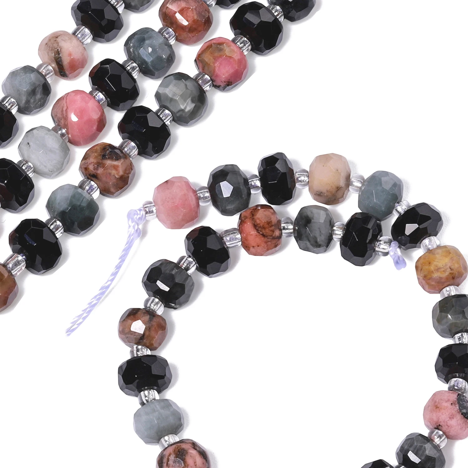 AAA+ Facettierte Rondell-Perlen aus Naturstein, Schwarzer Onyx und Rhodonit, Abstandhalter-Perlen für Schmuckherstellung, DIY-Armbänder, 7,5 Zoll