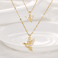 Fashionable High-end hummingbird necklace, Women's Zircon Dragonfly Pendant, Stainless Steel, Luxury Jewelry Gift
