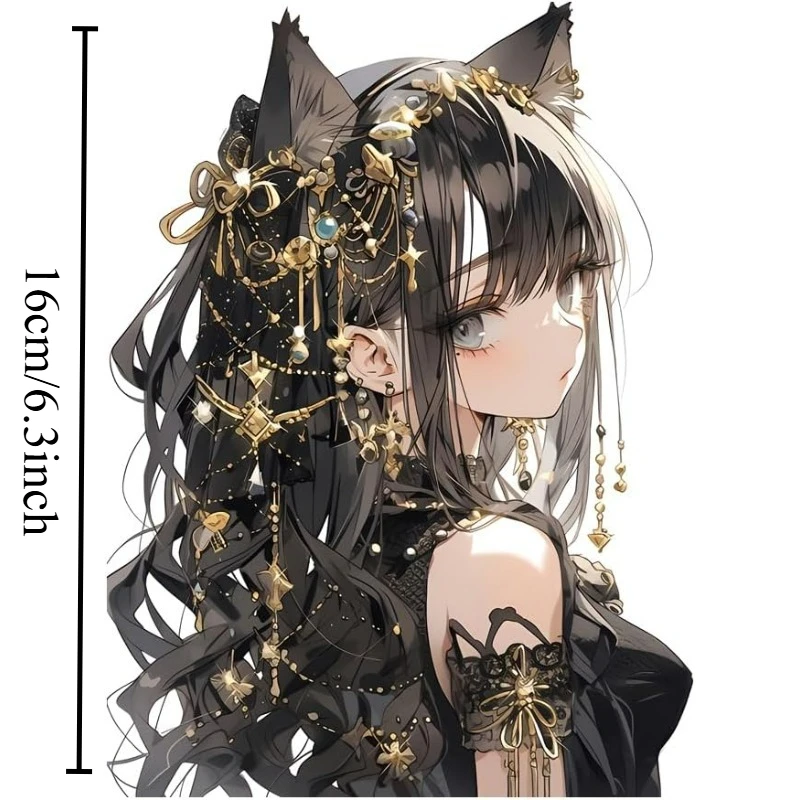 1Pc 2D Flat Charming Cat‑Ear Anime Girl Vinyl Sticker, Waterproof Decal For Car, Motorcycle, Camper Decor, Holiday Gift