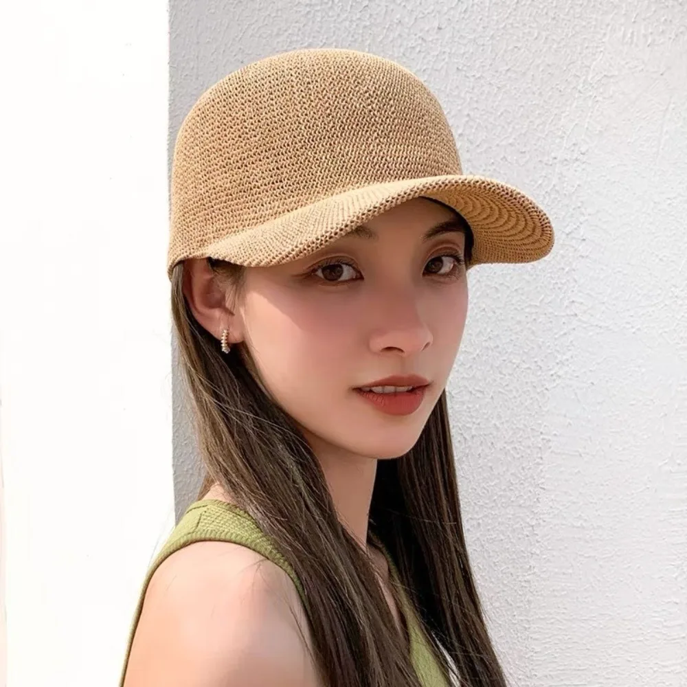 

Casual Breathable Straw Baseball Cap Solid Color Adjustable Paper Sun Hats Shade Beach Hats Unisex