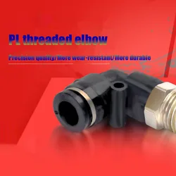 2 Pc Black PL Threaded Elbow Pneumatic Quick Connector PL8-02/4-01/6-01/10-03/04 Plastic Quick Connector