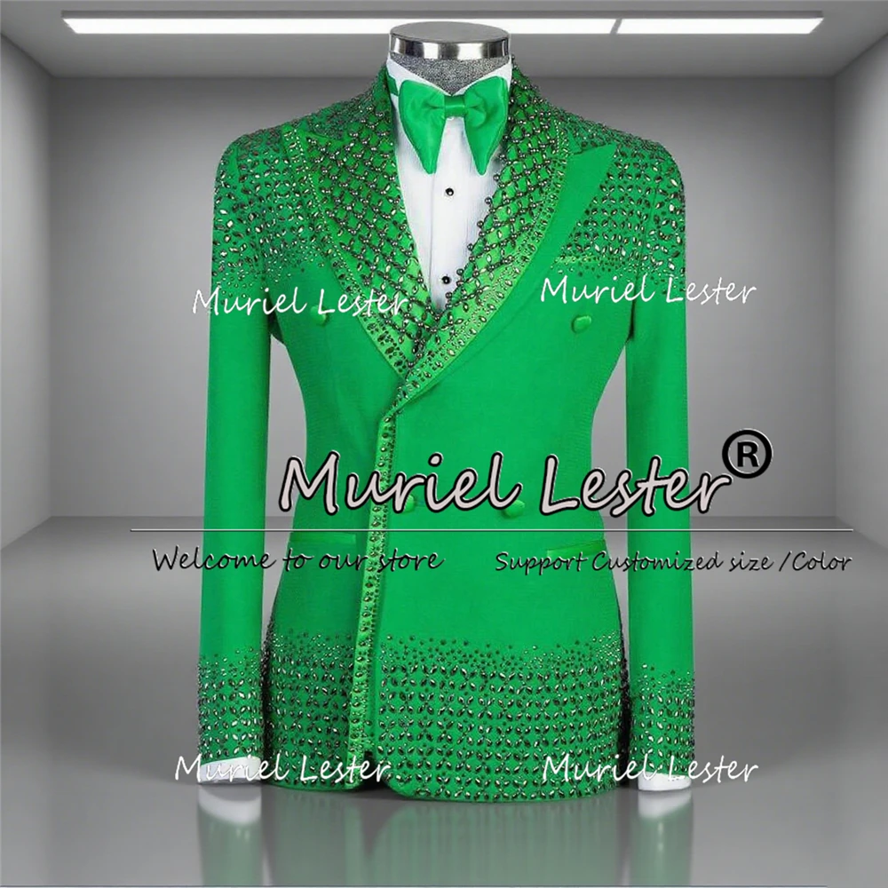 

Exclusive Jewelry Stones Suits Men For Wedding Customized 2 Pieces Set Costume Homme Double Breasted Groom Tuxedos Male Clothing