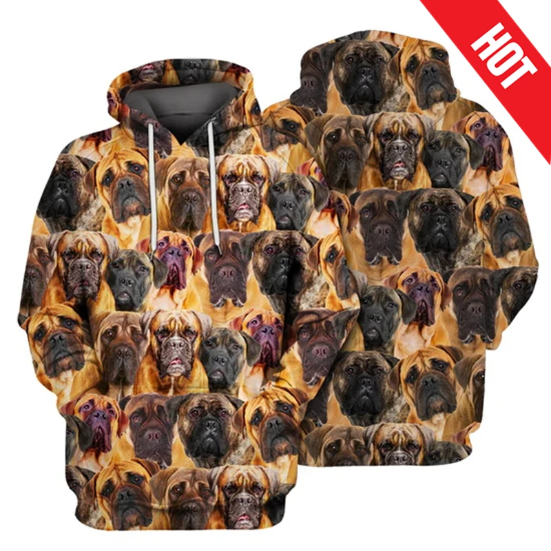 Fun Animal Sweatshirts Cute Bulldog Dogs 3D Print Hoodies Women Streetwear Long Sleeve Pullovers Y2k Hoodie Woman Kids Clothing