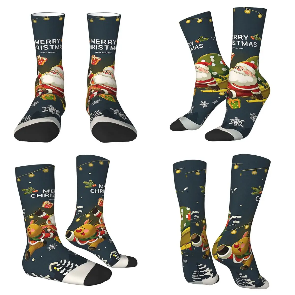 

Носки с Санта-Клаусом и оленями, супер мягкие чулки в стиле Харадзюку, всесезонные длинные носки, аксессуары для мужчин и женщин, рождественские подарки