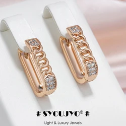 SYOUJYO 585 Rose Gold Color Chunky Chain Square Earrings For Women Full Paved Shiny Natural Zircon Bride Wedding Jewelry