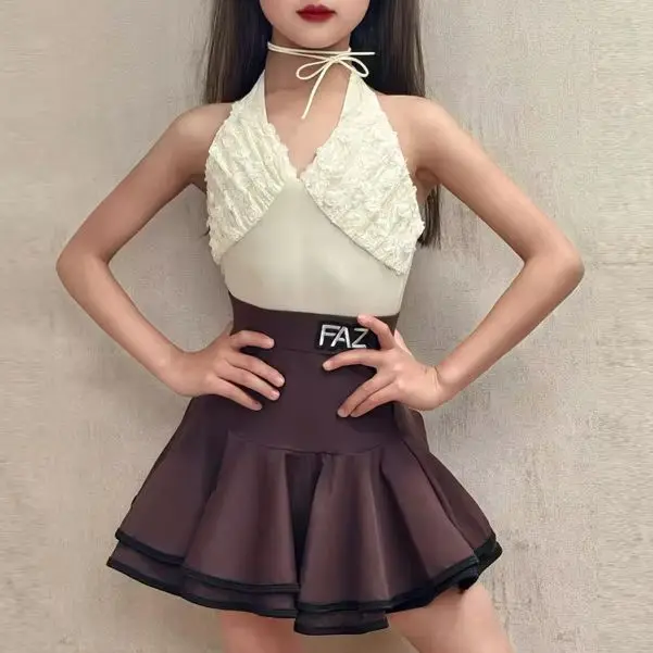 

Children's Latin dance costumes, high-end practice clothes, girls' advanced training and performance dance practice clothes