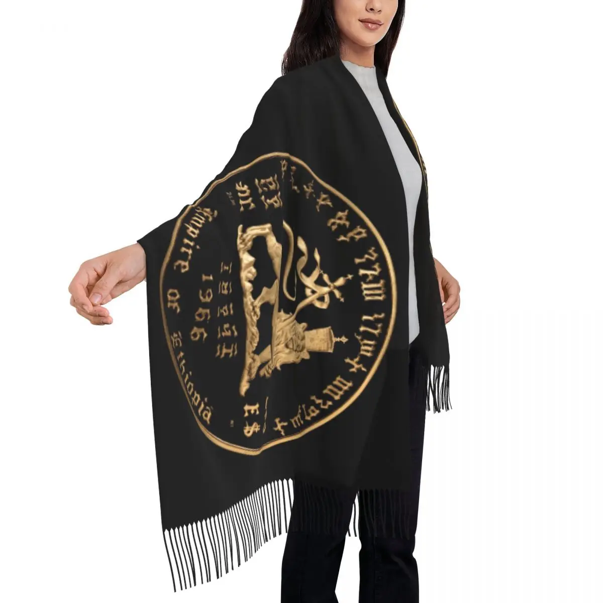 Lion Of Judah Scarf Wrap for Women Long Winter Fall Warm Tassel Shawl Unisex Imperial Ethiopia Flag Scarves