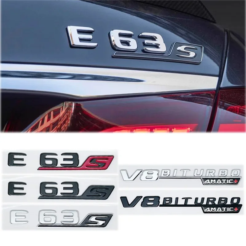 Emblème en lettres ABS noir brillant 3D E43/E53/E63/E63S V8 Biturbo 4MATIC - pour autocollant de garde-boue et de coffre W212/W213