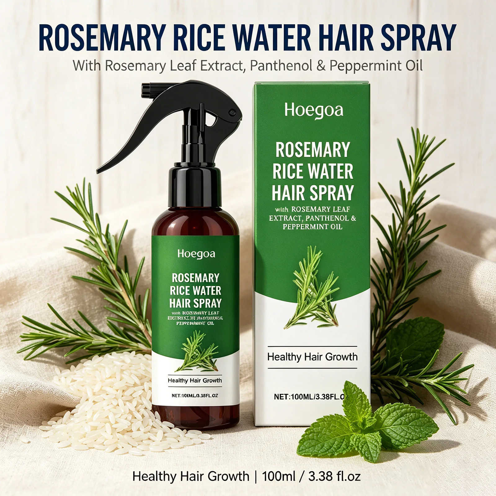 Rosemary Rice Water Hair Spray – Promotes Healthy Hair Growth with Rosemary, Panthenol & Peppermint Oil, Nourishing Scalp Spray