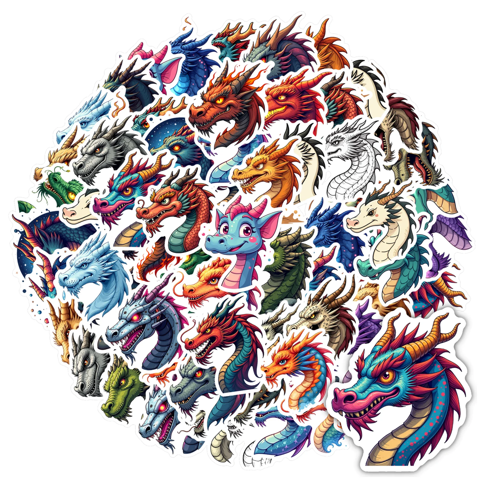 35pcs Colorful Dragon Stickers Cartoon Fantasy PVC Sticker DIY Stickers For Laptop Luggage Scrapbook Diary Sticker DIY