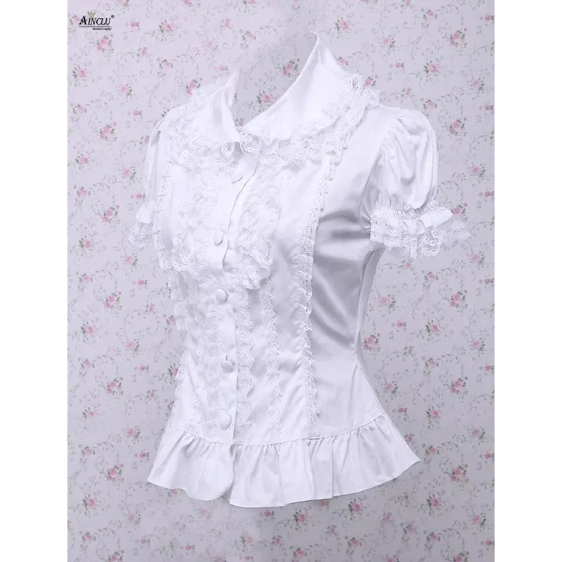 Ainclu cemavin women girls high quality cotton pure white lace sexy Lolita casual party blouse spring/summer free shipping