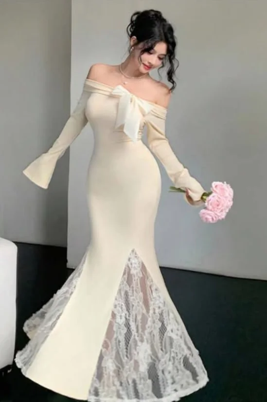 High Quality Customized Ankle Length Strapless Three Quarter Lace Mermaid Backless Vestidos De Fiesta Para Bodas Robe De Soirée